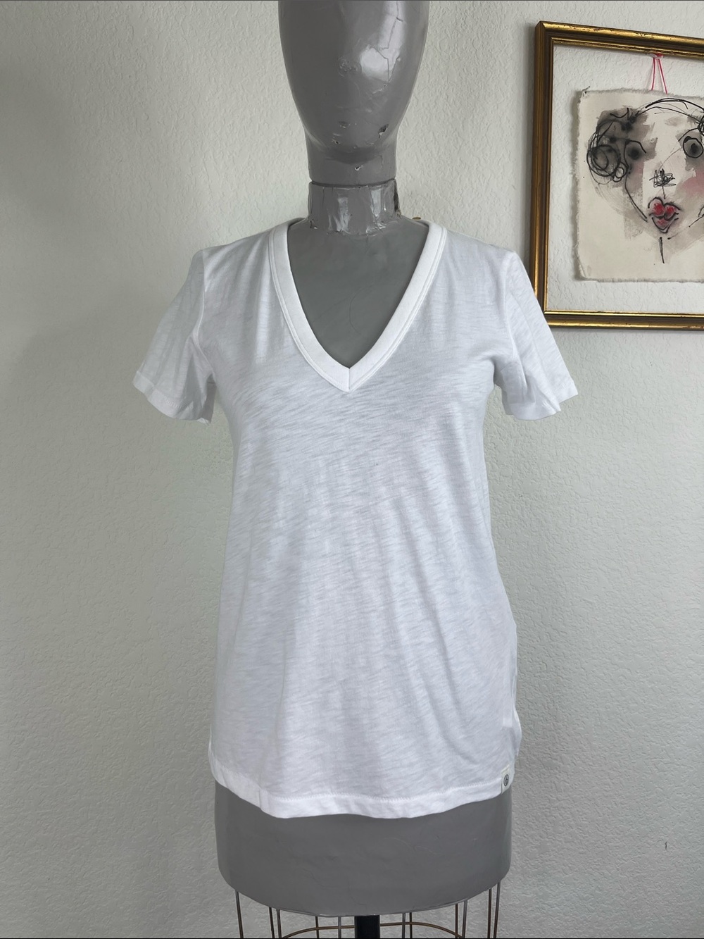 rag and bone Women's Vee Neck White Short Sleeve T Shirt